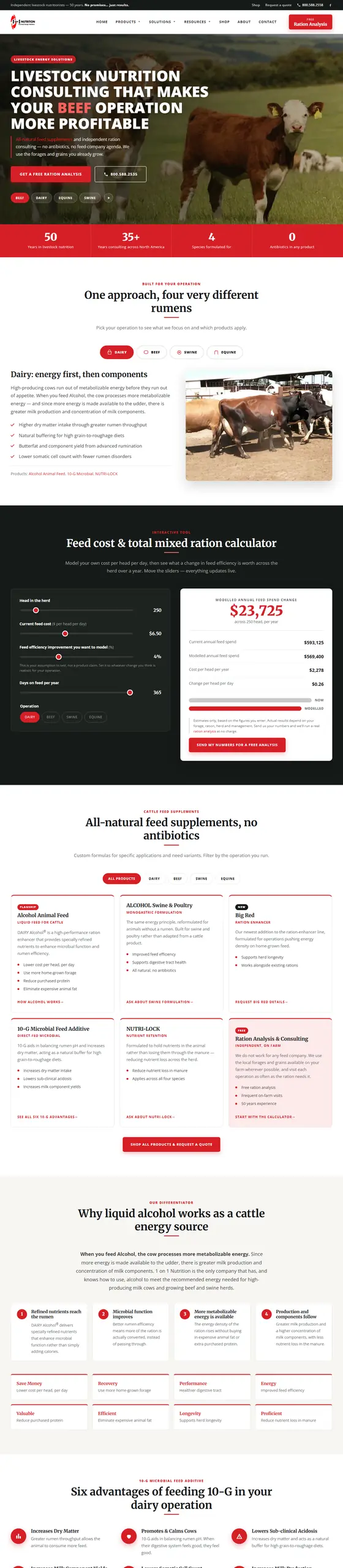 Full-page capture of the 1 on 1 Nutrition website