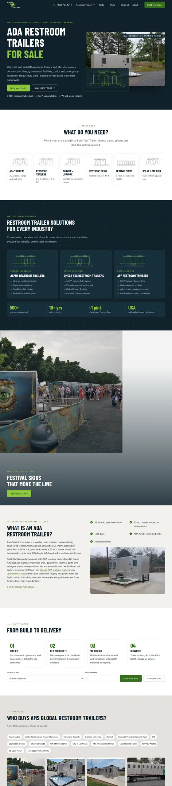 Full-page capture of the ADA Restroom Trailers website