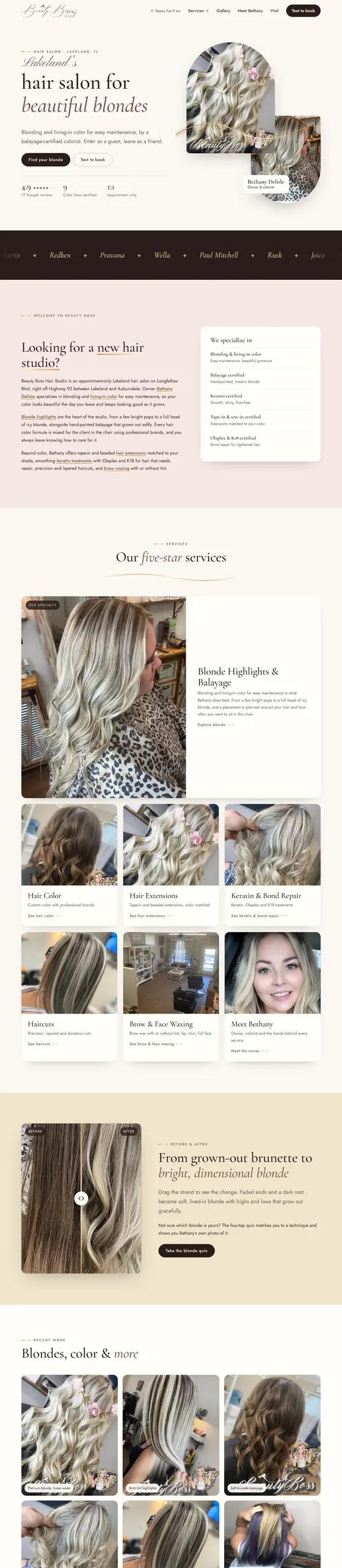 Full-page capture of the Beauty Boss Hair Studio website