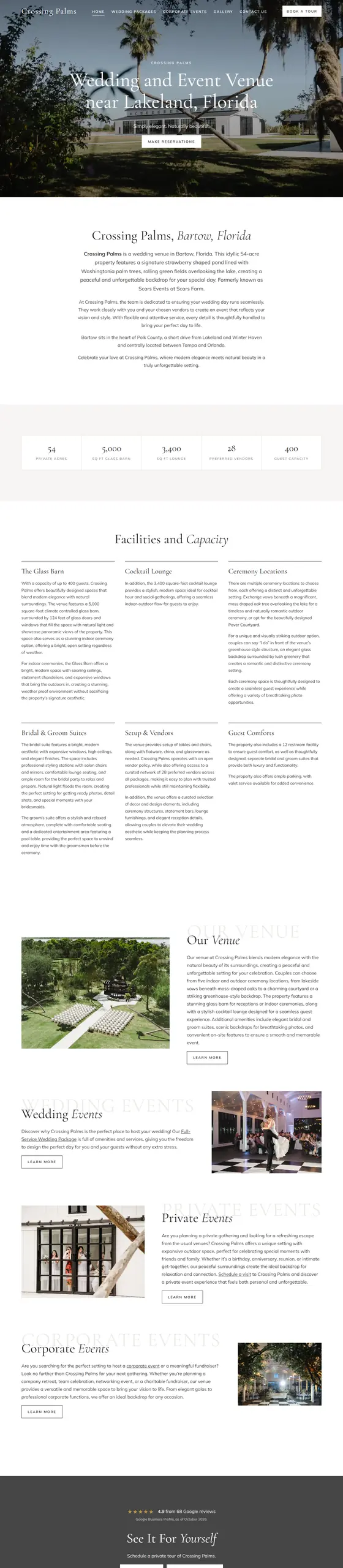 Full-page capture of the Crossing Palms website