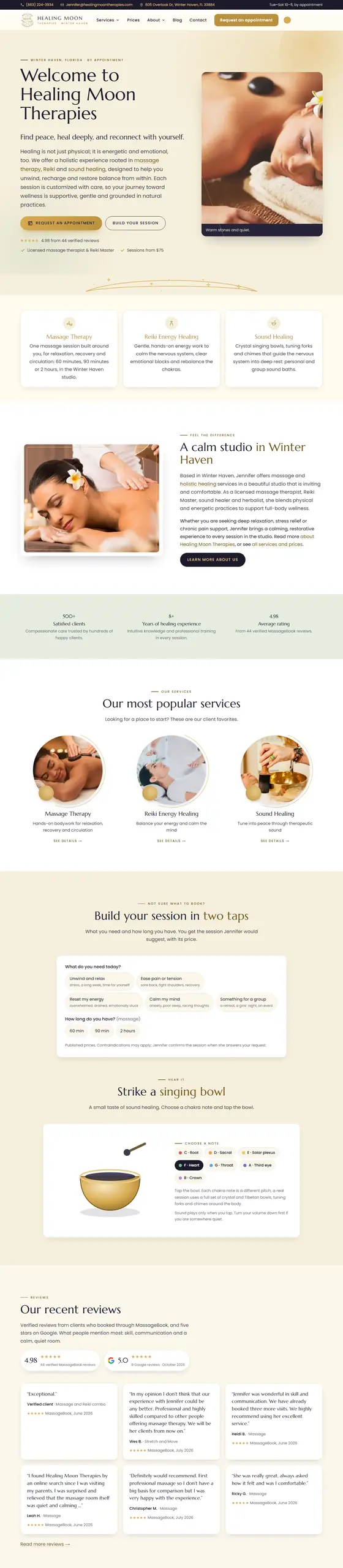 Full-page capture of the Healing Moon Therapies website