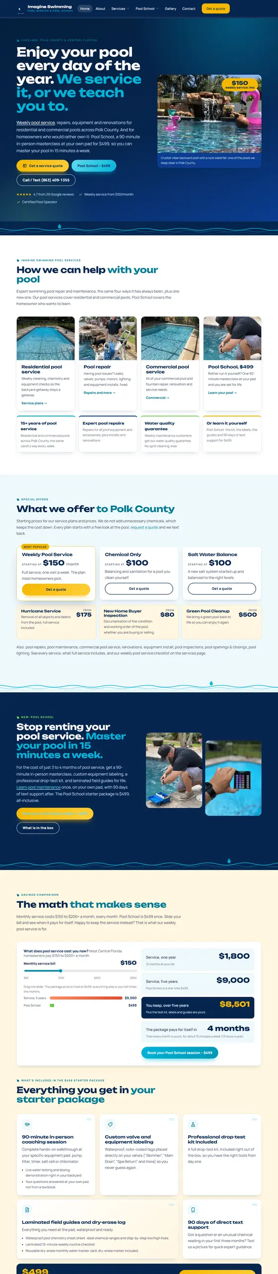 Full-page capture of the Imagine Swimming Pool Service website