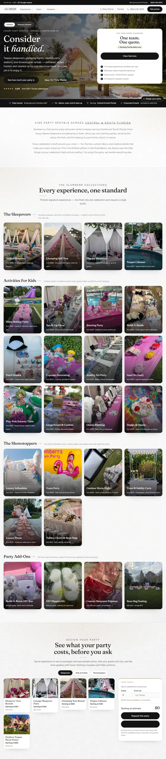 Full-page capture of the Slumberr website