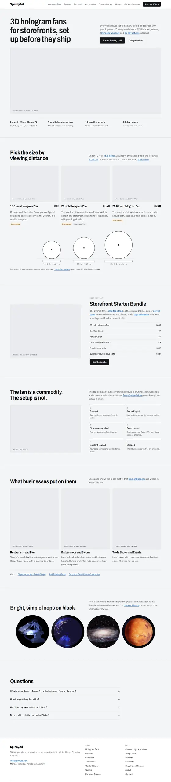 Full-page capture of the SpinnyAd website